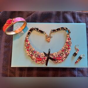Betsey Johnson Pink and Black Crystal and Glitter Jewelry Set